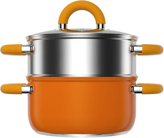 Vegetable Steamer, 4 Quart Steamer for Cooking, Non Toxic 5 Ply Base Oranger Pot with Lid and Steaming, Kitchen Decor Gift for Warminghouse, Dishwasher Safe