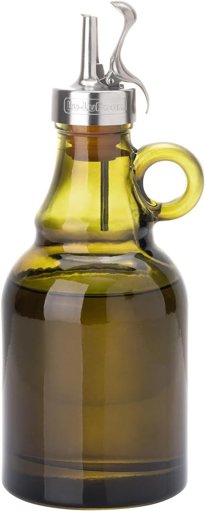 500ml Green Olive Oil Dispenser Bottle,17oz Glass Oil and Vinegar Cruet with Pourers and Funnel,Oil Bottles for Kitchen, Dispenser Bottle with Drip Free Spouts