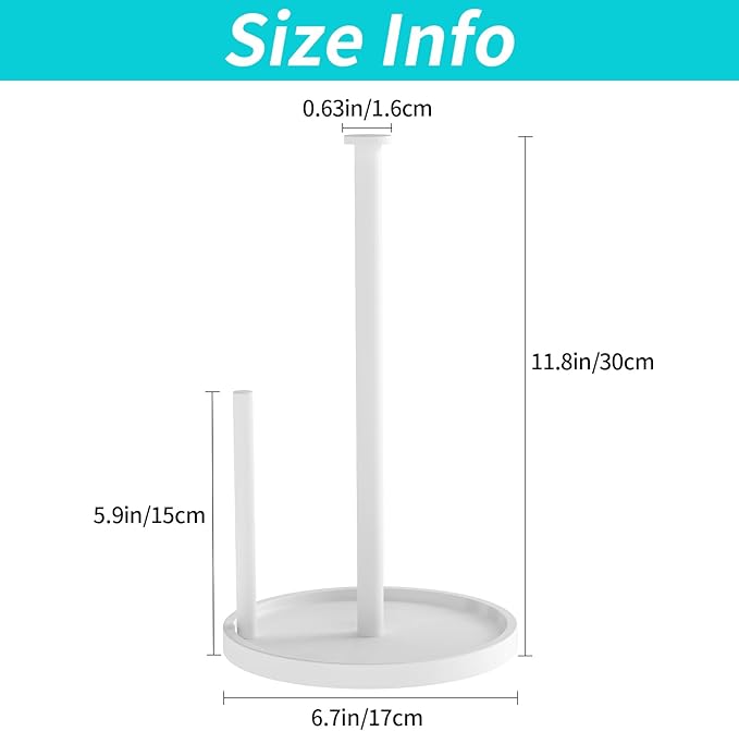 Paper Towel Holder Countertop, Standing Paper Roll Holder with Anti Slip Weighted Base, Stainless Steel Freestanding Paper Towel Holder for Kitchen, White - Image 5