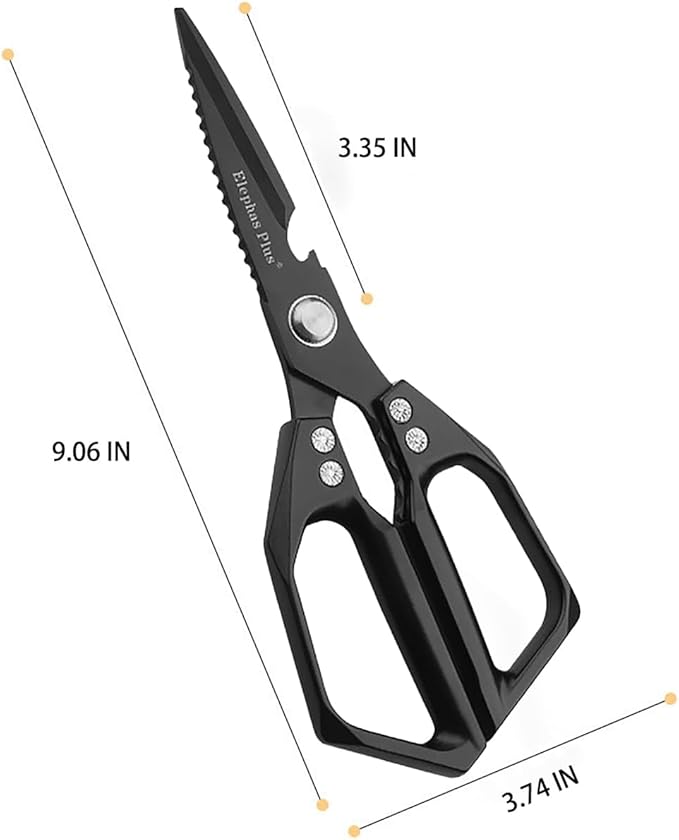 Multi-Purpose Rust Proof Kitchen Shears, Heavy Duty Meat Scissors, Dishwasher Safe, for Chicken, Vegetables, Steak, Fish Scaling & Bottle Opener(Black)
