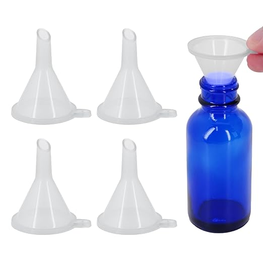 Mini Funnel 4-Pack for Lab Bottles, Sand Art, Perfume, Spice, Powder, Essential Oil, Recreational, Kitchen Food Grade Small Plastic (Clear)