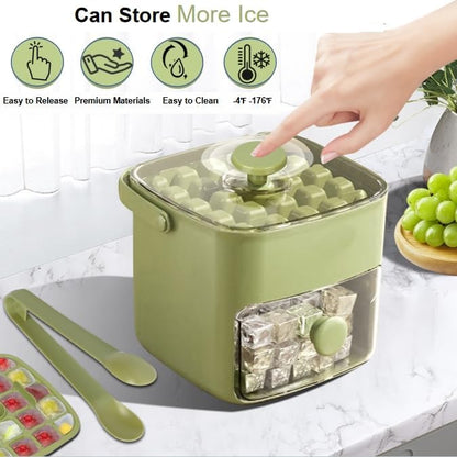 Ice Cube Tray with Lid & Bin Ice Maker for Freezer Ice Trays Ice Container- Ice Molds for Whiskey, Cocktail, Coffee Drinks, Beer with Ice Tongs Kitchen Gadgets Tools (Green) - Image 4