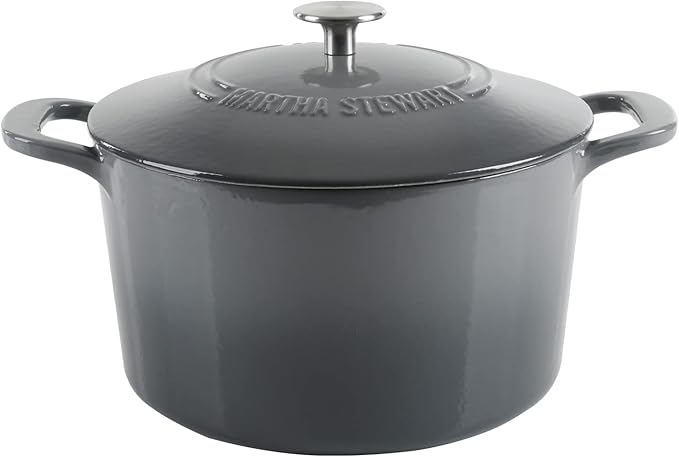 MARTHA STEWART Gatwick 7-Quart Enamel Cast Iron Dutch Oven – Classic Grey – Durable Heavy-Duty Dutch Oven for Slow Cooking, Braising & Baking by MarthaStewart