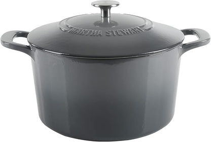 MARTHA STEWART Gatwick 7-Quart Enamel Cast Iron Dutch Oven – Classic Grey – Durable Heavy-Duty Dutch Oven for Slow Cooking, Braising & Baking by MarthaStewart