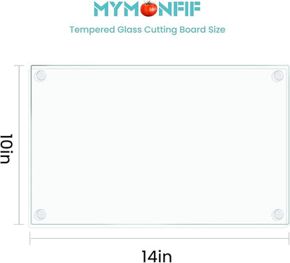 Mymonfif Tempered Glass Cutting Board for Kitchen, Clear Glass Board for Countertop, with Non-Slip Feet, Heat Resistant, Middle Size 14x10" 1Pcs - Image 2