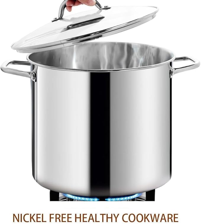 HOMICHEF LARGE STOCK POT 24 Quart With Lid - Nickel Free Stainless Steel Cookware Stockpot 24 Quart - Healthy Cookware Polished Stockpots - Heavy Duty Induction Pot Soup Pot With Lid - Image 3