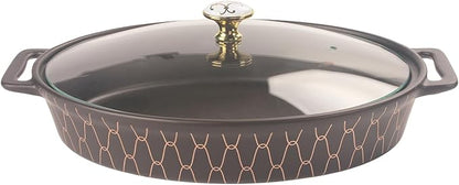 11" X 7.5" Ceramic Oval Casserole Dish with Glass Lid, 1.3 Quart Serving Soup Tureen,Chafing Dish for Buffet, Family Food preserve Tray, Catering Casserole for Party Style, Black