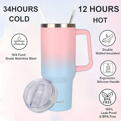 40oz Stainless Steel Double Vacuum Tumbler with Handle, Straw Lid, Carrier Bag, Purse Pouch Phone Pocket, Gym Water Bottle Travel Mug and Sleeve Holder for Men Women (Black)