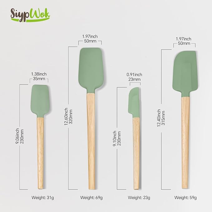 Silicone Spatula Set, Food Grade Rubber Spatula-4 Piece Nonstick Rubber Spatulas, Spoonula, Jar Scraper for Cooking, Baking, Mixing, Frosting - Heat Resistant Up to 600°F (4 Pcs Spatula Green) - Image 7