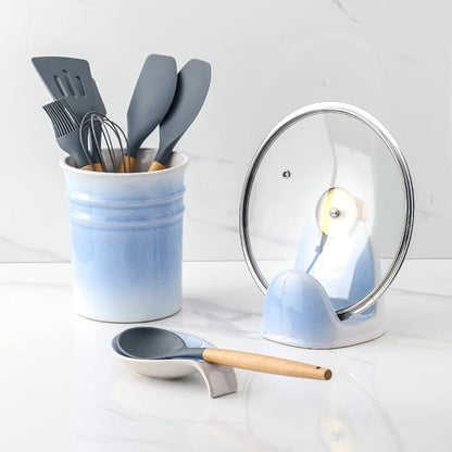 Nihow Pot Lid Holder: Stable Ceramic Pan Lid Holder for Kitchen Counter Decor/Counter top/Stove Top- Heat Resistant & Dishwasher Safe - Elegant White & Blue (1 PC) - Image 7