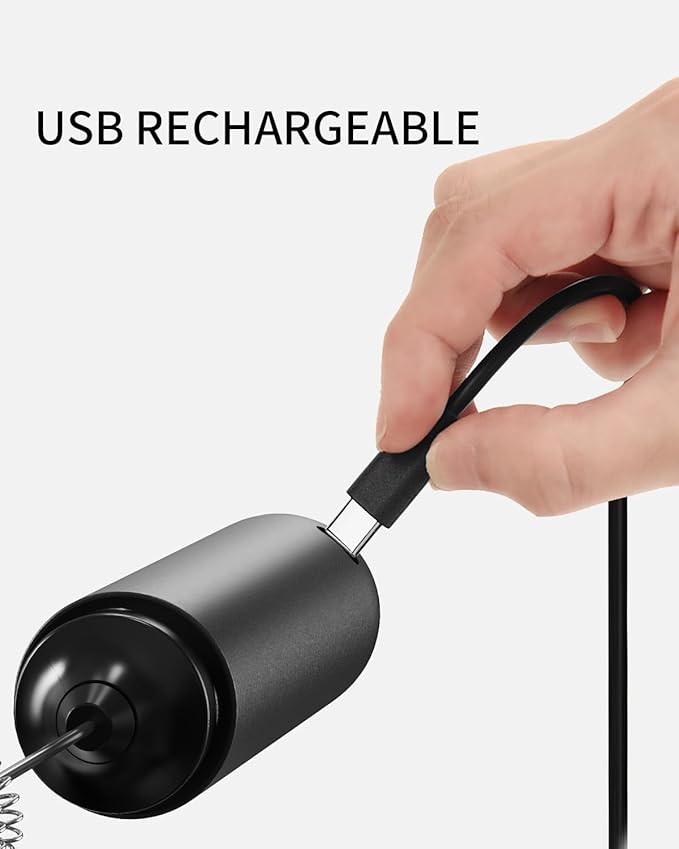 CIRCLE JOY Rechargeable Milk Frother Hanheld, Dual Coil Whisk Head Electric Coffee Frother, Portable Hand Frother Wand Drink Mixer for Matcha Lattes Cappuccino, Kitchen Gifts, Black - Image 4