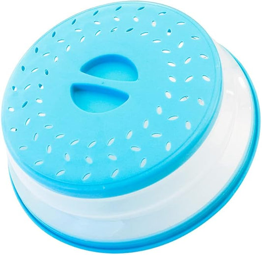 Collapsible Microwave Splatter Cover, Microwave Plate Cover With Steam Vent，BPA-Free Silicone & Plastic (blue, 10.5IN)