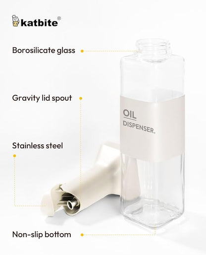 katbite 16oz Glass Olive Oil Dispenser Bottle for Kitchen Cooking - Leakproof Kitchen Essential with Precise Pouring Spout for Salad, Air Fryer, BBQ, Non-Stick Pans, Easy Refill and Use, Light Grey - Image 5