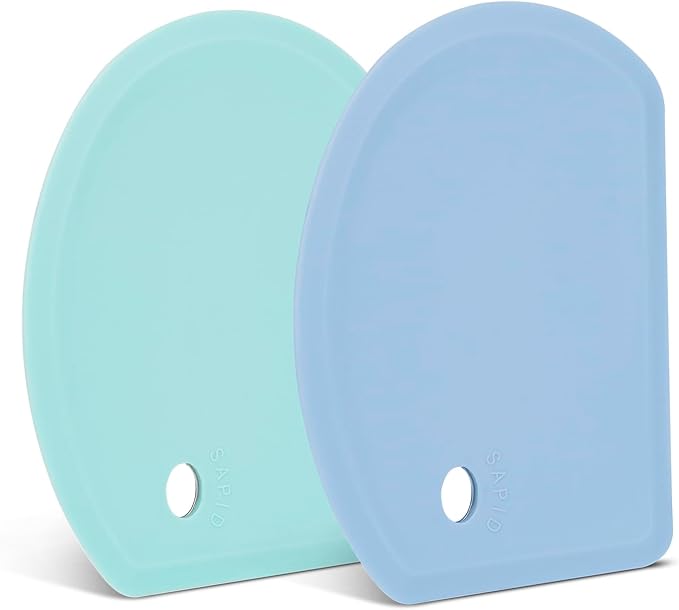 Silicone Dough Scraper with Stainless Steel Sheet, Curved Edge Flexible Bowl Scraper for Baking, Food Grade Silicone Bench Scraper for Sourdough Bread Basket, Set of 2, Blue & Mint Green, SAPID by SAPID