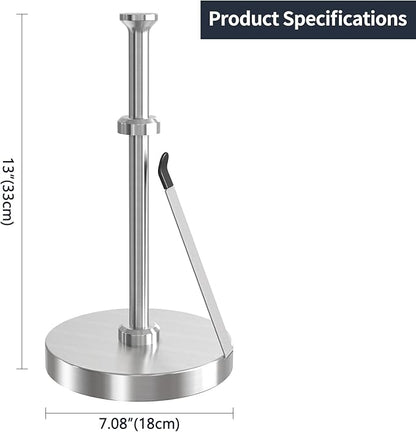 Jesginboo Brushed Nickel Paper Towel Holder for Kitchen, Stainless Steel Tension Arm for One-Handed Tear, Countertop Paper Towel Holder for Bathroom