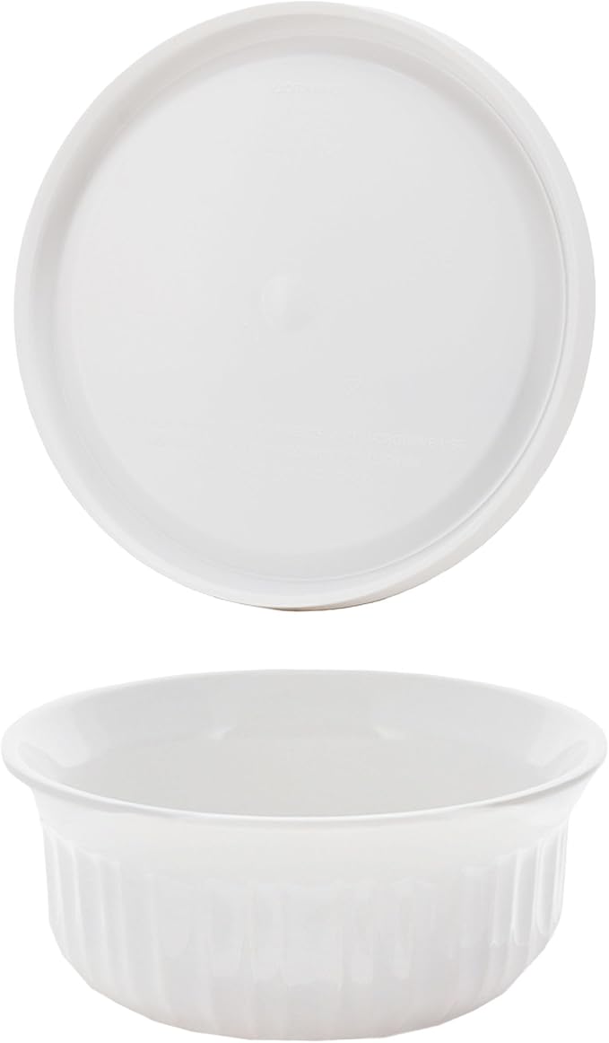 CorningWare FS16 16oz Round French White Casserole Dish w/F-16 French White Plastic Lid (2-Pack)