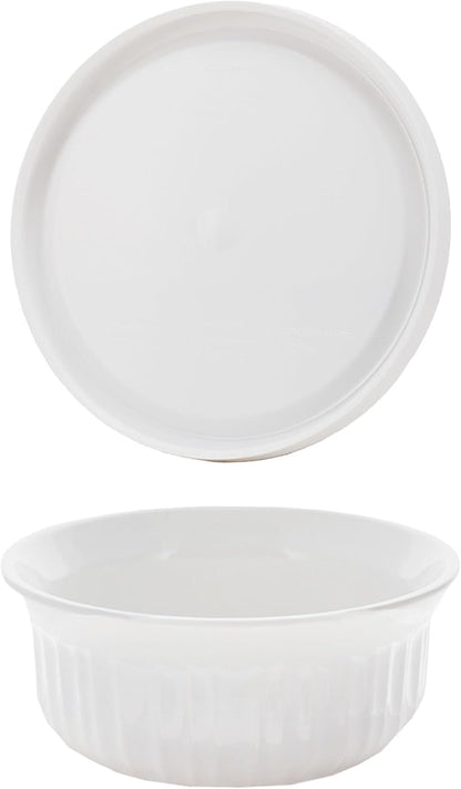 CorningWare FS16 16oz Round French White Casserole Dish w/F-16 French White Plastic Lid (2-Pack)