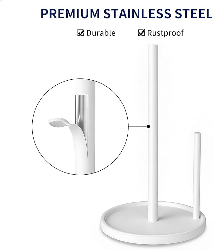 Jesginboo Paper Towel Holder Countertop, White Kitchen Paper Towels Holder, Paper Roll Holder with Weighted Base - Image 4