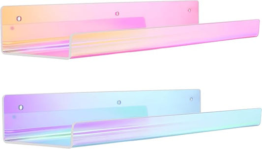 upsimples Acrylic Shelves for Wall Decor, 15" Display Shelf for Perfume, Skincare, Nail Polish, Wall Organizer for Bathroom, Bedroom, Living Room, Playroom, Kids Bookshelf, Iridescent, 2 Pack by upsimples