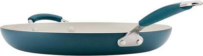 Rachael Ray Cucina Ceramic Nonstick Frying Pan/Skillet, Dishwasher Safe, 14 Inch Open Fry Pan - Marine Blue