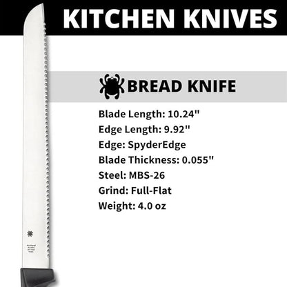 Spyderco Lightweight Kitchen Bread Knife with 10.25" MBS-26 Stainless Steel Blade and Black Polypropylene Handle - SpyderEdge - K01SBK