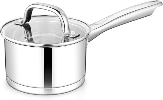 TeamFar 1 qt Saucepan, Stainless Steel Small Sauce Pan & Lid with Tri-ply Bottom for Cooking/Boiling/Stewing, For Induction/Gas/Electric, Non-Toxic & Heavy Duty, Straight Side & Dishwasher Safe by TeamFar