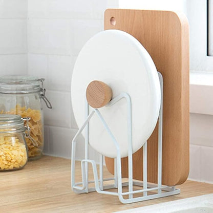 SUNFICON 2 Pack White Cutting Board Holder Rack Pot Pan Lids Holder Chopping Board Organizer Thin Bakeware Tray Dry Display Stand Kitchen Countertop Cabinet Office - Image 3