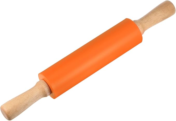 HARFINGTON Silicone Rolling Pins for Baking 15 Inch Wooden Handle Non Stick Rolling Pin Small Roller Playdough Rolling Pins for Dough Pizza Pastry Fondant Kitchen, Orange