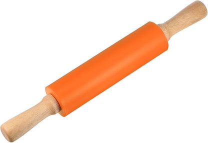 HARFINGTON Silicone Rolling Pins for Baking 15 Inch Wooden Handle Non Stick Rolling Pin Small Roller Playdough Rolling Pins for Dough Pizza Pastry Fondant Kitchen, Orange