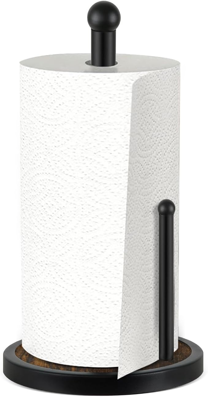 YINMIT Paper Towel Holder Countertop, Standing Paper Towel Roll Holder with Wooden Base, Rustic Farmhouse Paper Towel Holders for Kitchen Counter, Fits Standard or Jumbo-Sized Rolls - Image 8
