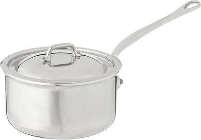 Mauviel M'Cook 5-Ply Polished Stainless Steel Sauce Pan With Lid, And Cast Stainless Steel Handle, 1.8-qt, Made In France