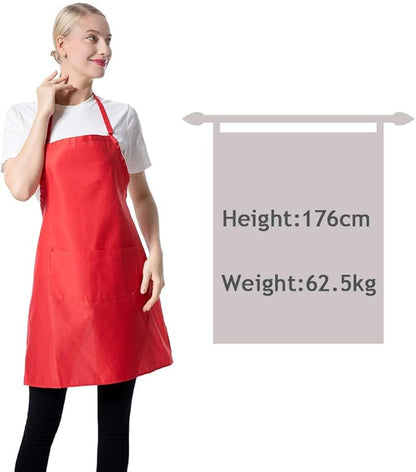 Total 12 PCS Plain Red Bib Apron for Women Men Adult with 2 Front Pockets Cooking Kitchen Baking BBQ(True Red-12pcs) - Image 6