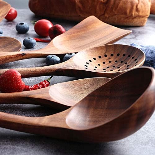 Messon Wooden Spoons for Cooking, 7Pcs Handmade Natural Teak Cooking Spoons Wooden Spatula for Non Stick Cookware (7 sets) - Image 5