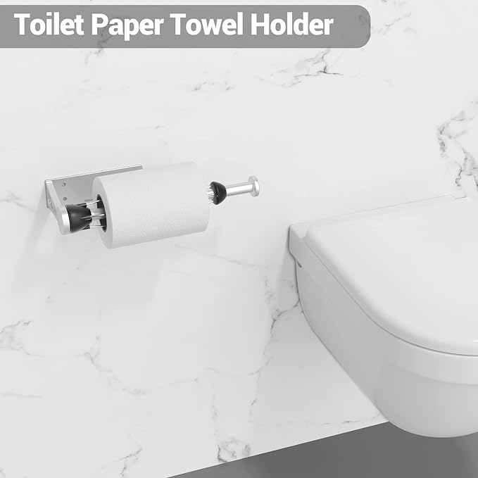Paper Towel Holder Under Cabinet with Damping Effect, Single-Hand Operable Wall Mount Paper Towel Holder for Kitchen/Bathroom, Under Counter Self-Adhesive/Drilled Kitchen Towel Holder - Image 6