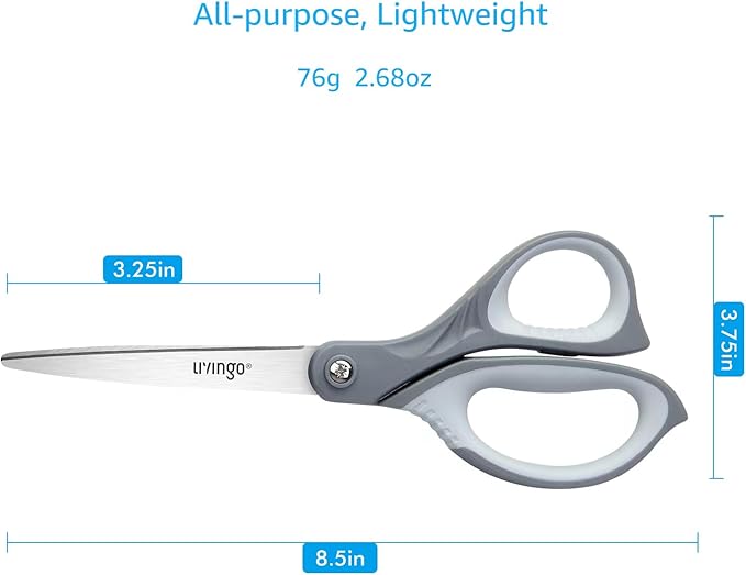 LIVINGO 3 Pack Scissors for Office: Sharp Stainless Steel Shears Heavy Duty All Purpose for Cutting Crafting Paper Fabric, Gray Comfort Handles, 8.5 Inches - Image 2