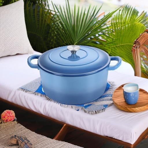 TeamFar 6QT Dutch Oven with Lid, Enameled Nonstick Cast Iron Dutch Oven Cooking Pot for Stewing Baking Braising, Various Stoves & Oven Safe, Toxic Free & Solid, Dual Handles & Easy Cleanup - Blue - Image 5