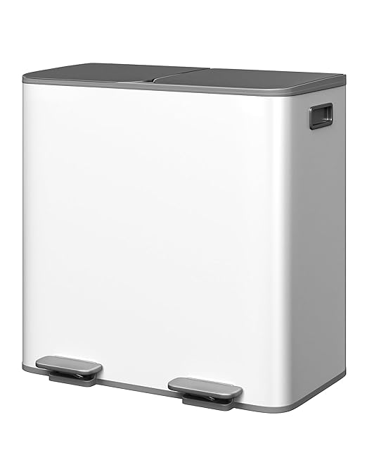 Garvee Trash Can, 2 x 10.6 gal (2 x 40 L) Garbage Can for Kitchen Dual Compartment Recycling Kitchen Step Trash Bin, Stainless Steel Trash and Recycle Bin Combo with Soft-Close Lid,Grayish-White by Garvee