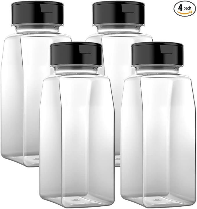 Mountain West Plastic Spice Jars with Shaker Lids (16 fl oz, 4-Pack) Reusable Jars Perfect for an Organized Kitchen by Mountain+West