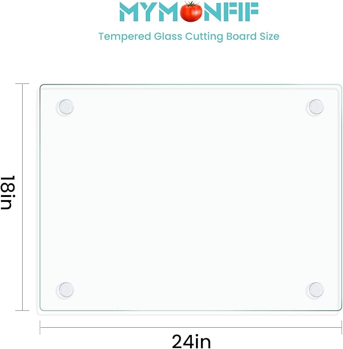 Mymonfif Tempered Glass Cutting Board for Kitchen, Clear Glass Board for Countertop, with Non-Slip Feet, Heat Resistant, Extra Large Size 18x24" 1Pcs - Image 2