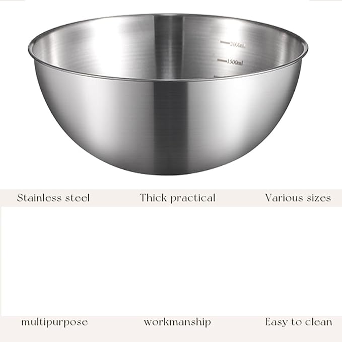 Stainless Steel Salad Bowls Set of 2 Mixing Bowl with Measurement Markings Snacks Bowls, 1.70 Quart Serving Bowls for Mixing, Cooking, Baking, Prepping and Home Kitchen Food Storage Bowls