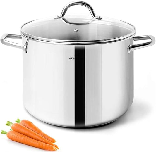 HOMICHEF Stock Pot 8 Quart with Lid Nickel Free Stainless Steel - Mirror Polished Stockpot 8 QT with Lid - HEALTHY COOKWARE Stockpots 8 Quart - Soup Pot for Induction Cooktop by HOMICHEF