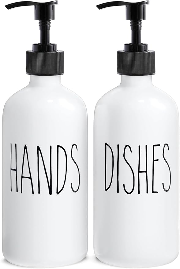 MOMEEMO Soap Dispenser Set 2 Pack, Contains Dish and Hand Soap Dispenser. (White)