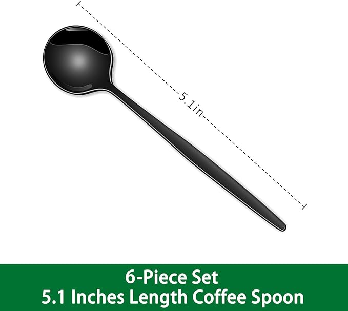 5.1 Inch Coffee & Tea Spoons,6-Piece Black Stainless Steel Dessert Spoons For Cafe,Black Espresso Spoon,Cute Small Demitasse Spoon - Image 2