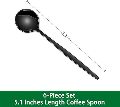 5.1 Inch Coffee & Tea Spoons,6-Piece Black Stainless Steel Dessert Spoons For Cafe,Black Espresso Spoon,Cute Small Demitasse Spoon - Image 2