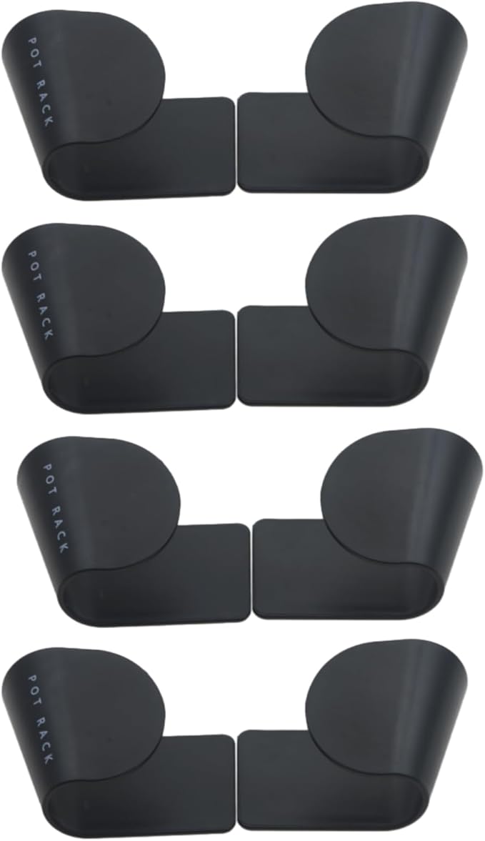 4 Pairs Pot and Pan Lid Holder Self Adhesive Wall Mount Storage Organizer Pot Lid Organizer for Cabinet (Black)