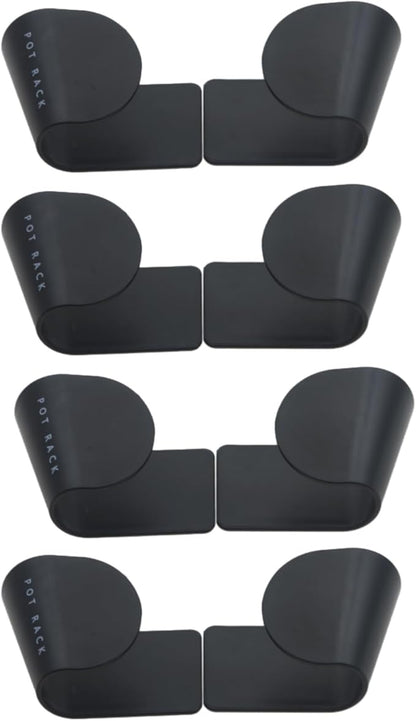 4 Pairs Pot and Pan Lid Holder Self Adhesive Wall Mount Storage Organizer Pot Lid Organizer for Cabinet (Black)