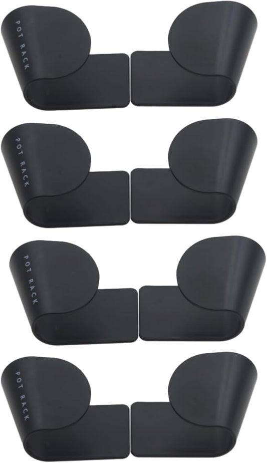4 Pairs Pot and Pan Lid Holder Self Adhesive Wall Mount Storage Organizer Pot Lid Organizer for Cabinet (Black)