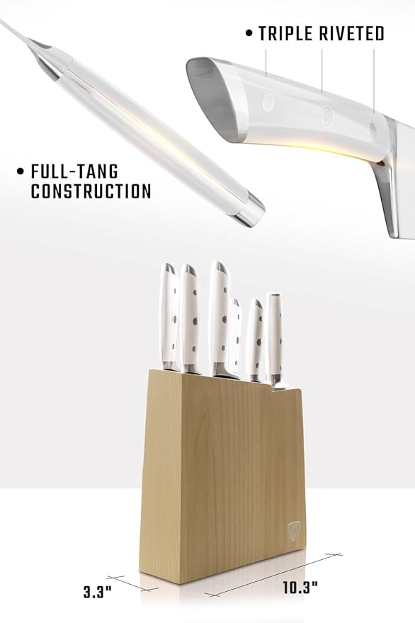 Dalstrong Knife Set Block - 8 Piece - Gladiator Series - German High Carbon Steel Kitchen Set - Premium Food-Grade White ABS Polymer Handles - NSF Certified - Image 7