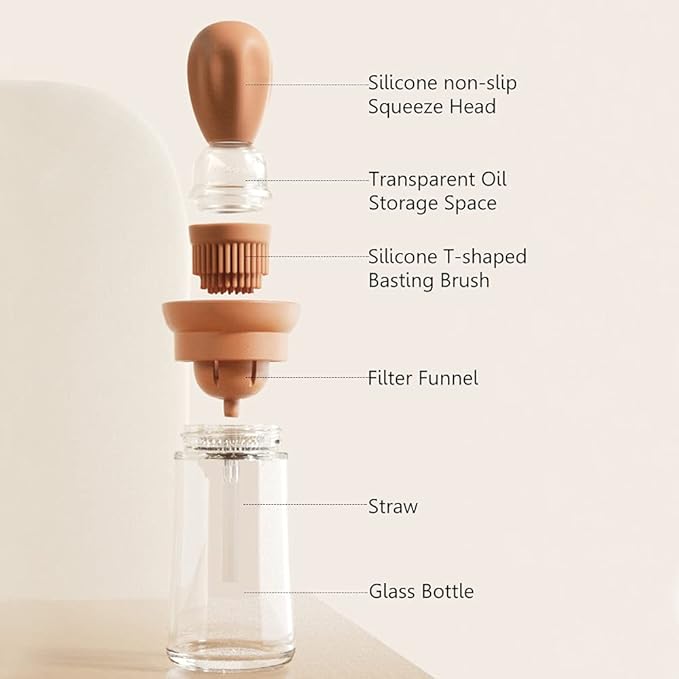 TINMIX Oil Dispenser with Brush - Glass Olive Oil Dispenser for Kitchen, 2 IN 1 Oil Dispenser Bottle with Silicone Basting Brush for Cooking Vinegar Sauce BBQ Grill Frying, T-OB21, Green - Image 3