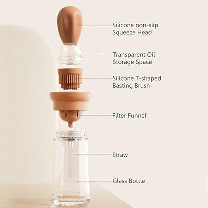 TINMIX Oil Dispenser with Brush - Glass Olive Oil Dispenser for Kitchen, 2 IN 1 Oil Dispenser Bottle with Silicone Basting Brush for Cooking Vinegar Sauce BBQ Grill Frying, T-OB21, Green - Image 3